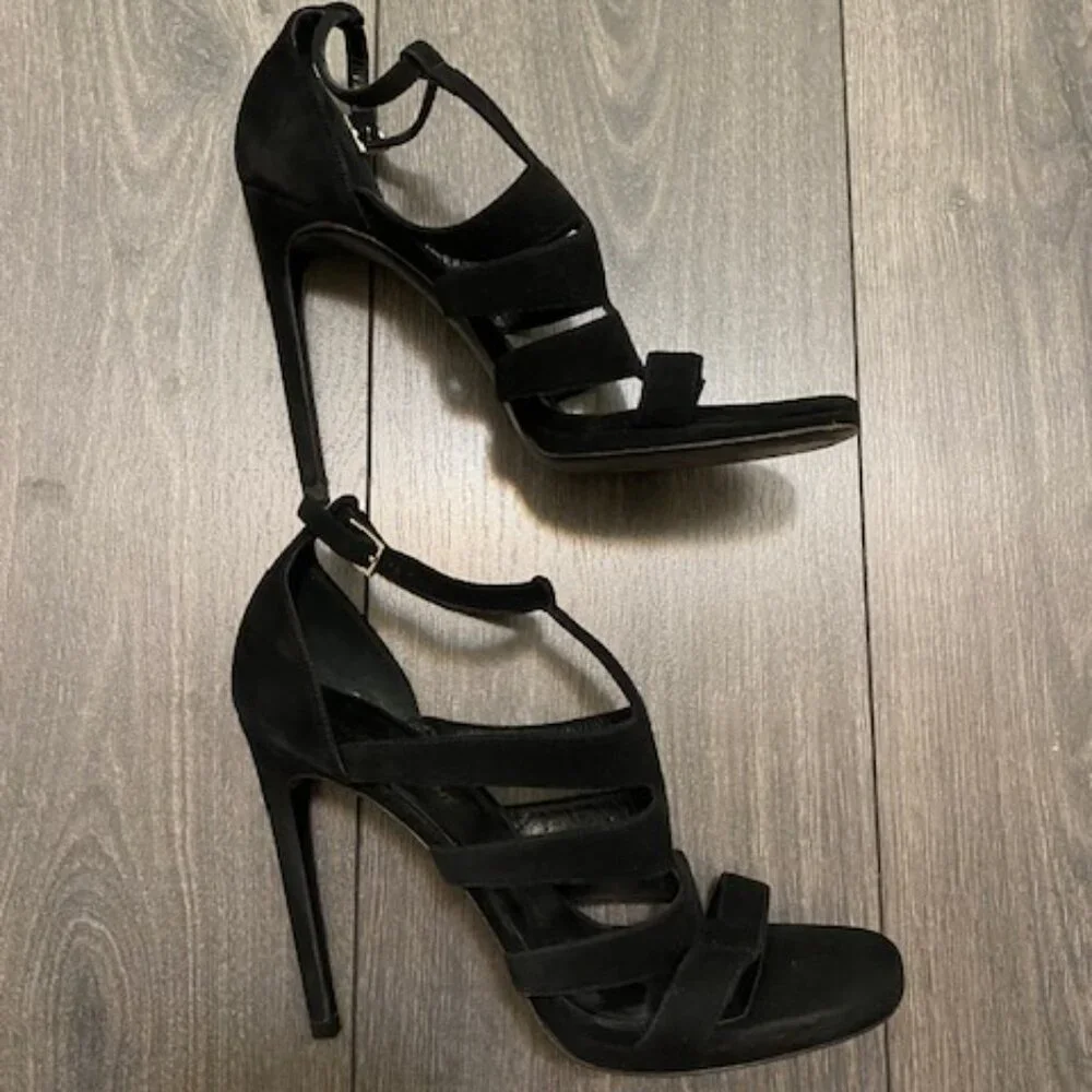 Saint Laurent Black Suede Gladiator Stiletto Heels Size 8.5